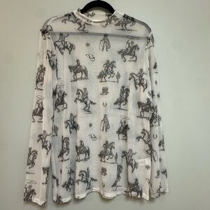 Avery White and Black Western Print Sheer Blouse
